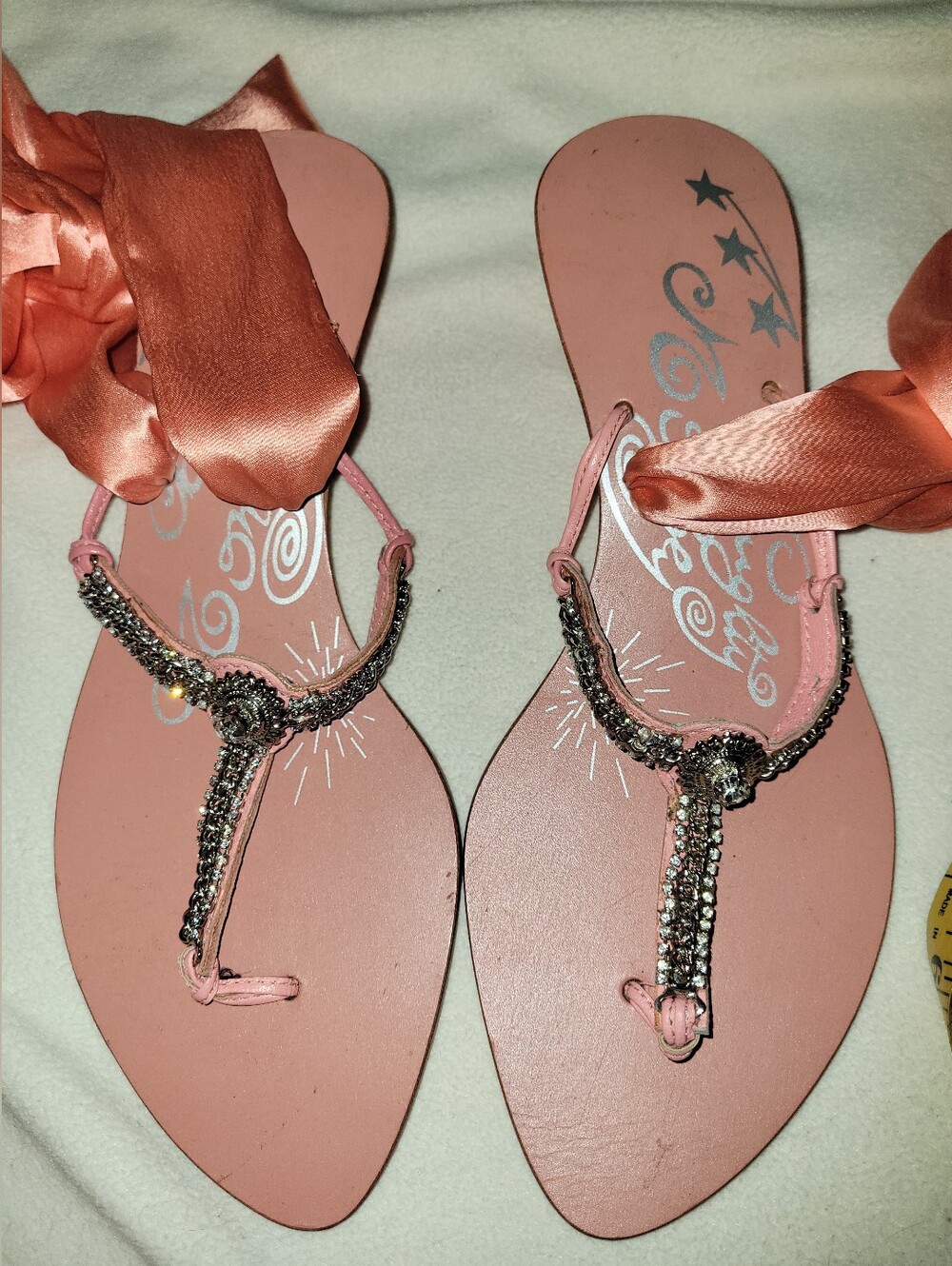 Naughty Monkey Rare Vintage Rhinestone Embellished Satin Ties Kitten Heel Sz 10